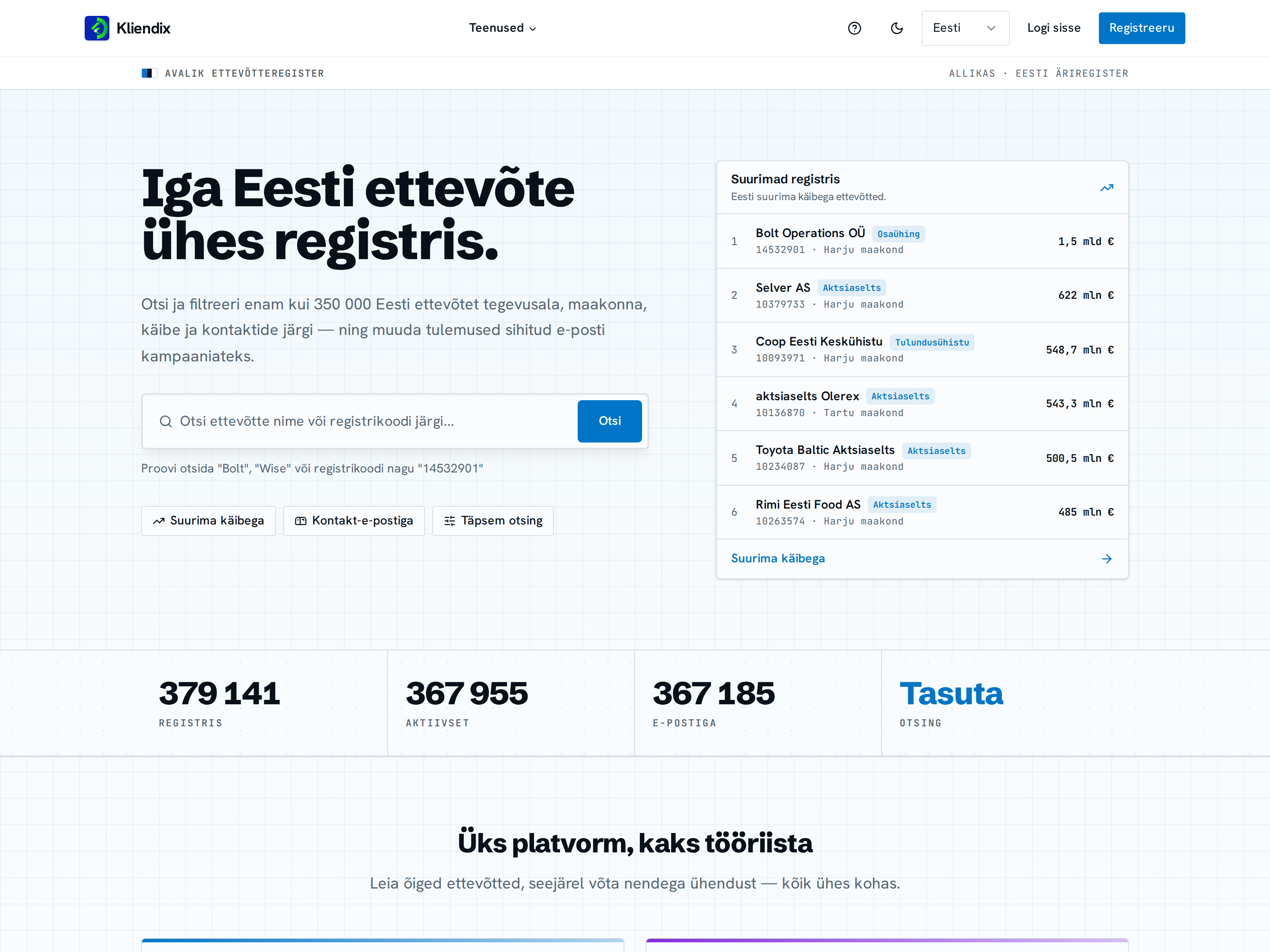 Kliendix — Estonia's business database & outreach platform